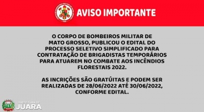 CORPO DE BOMBEIRO MILITAR ANUNCIA PROCESSO SELETIVO PARA BRIGADISTAS EM JUARA
